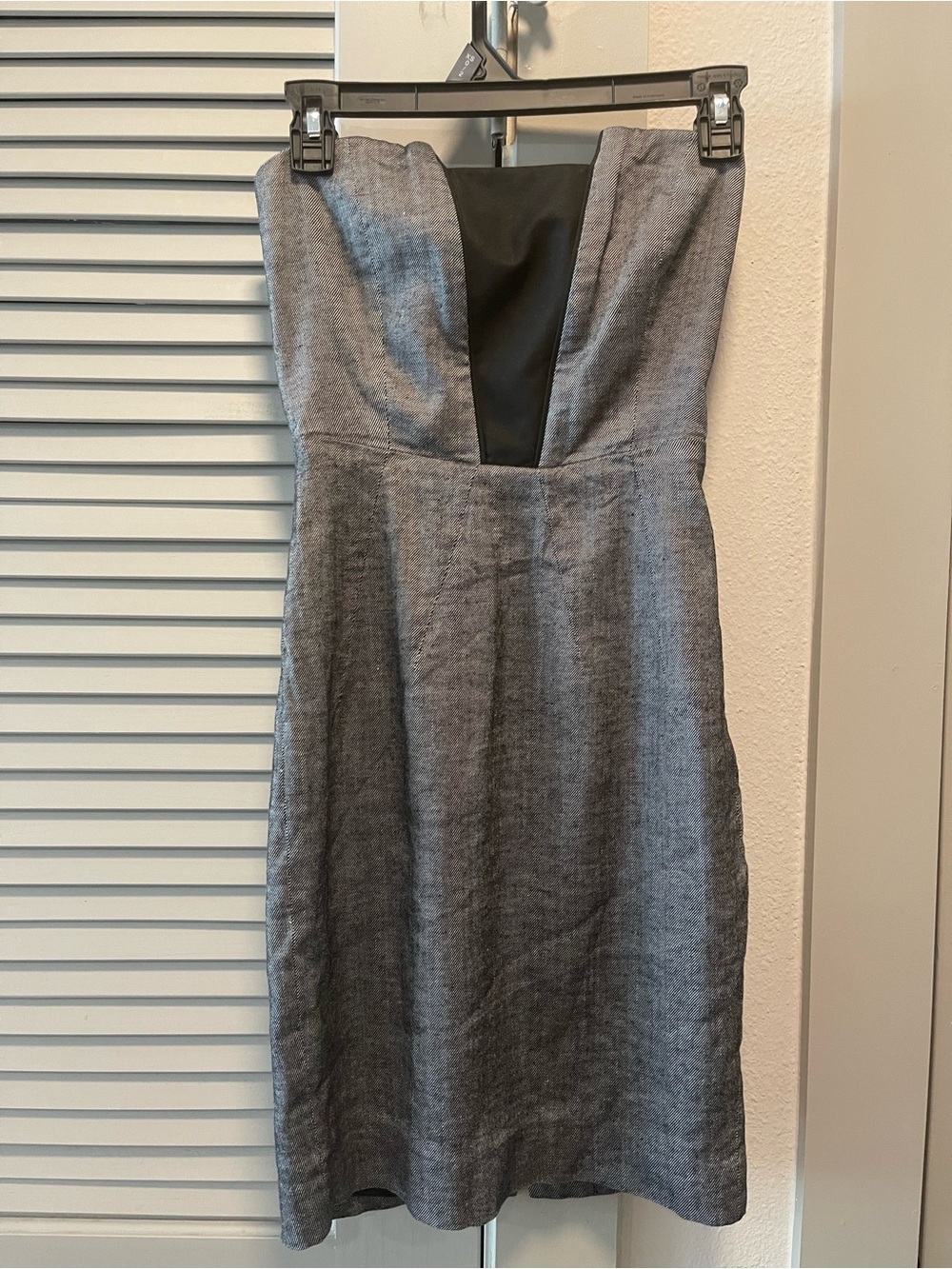 bebe Strapless Gray Dress with Black Plunge Detail
